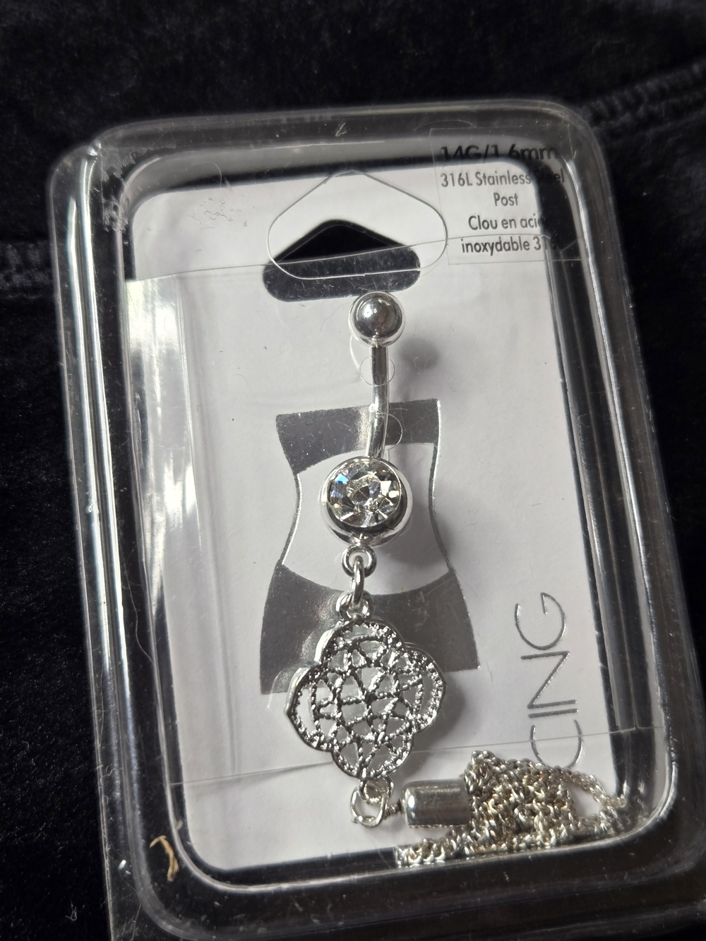 14G Filigree Flower Dangle Belly Chain Navel Ring-New/Sealed
